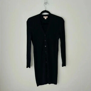 Brooks Brothers Black Ribbed Cardigan Dress Button Front Knit Midi Dress Size S